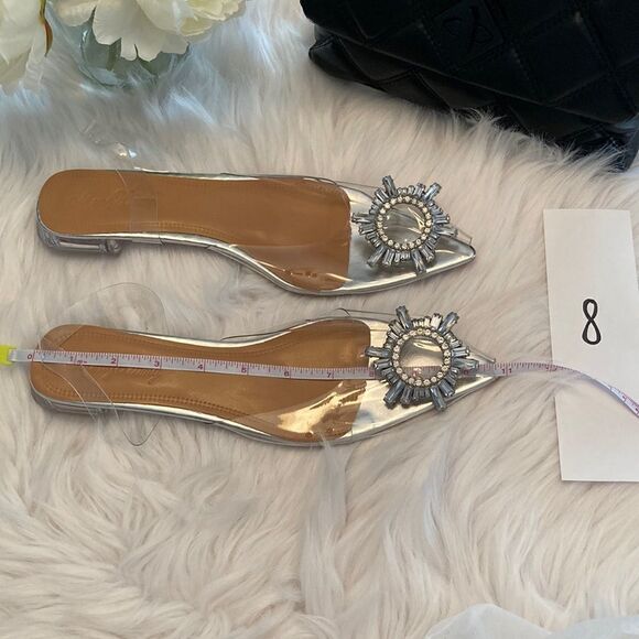 Vinyl Clear Rhinestone Pointed Toe Flat Wedding Slingback Sandals Shoes Size 8 - Picture 8 of 9